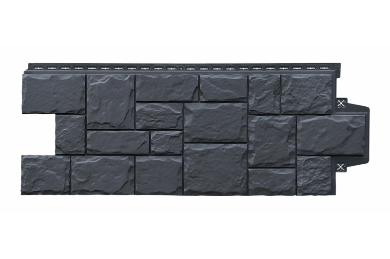 Фасадная панель Grand Line Classic Крупный камень моноцвет 0,995х0,39 Графит